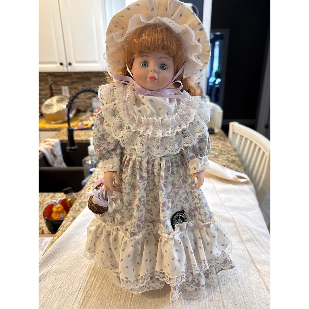 Brinn's 1994‎ Authentic Collectible Edition Porcelain Doll Red Hair Floral Dress